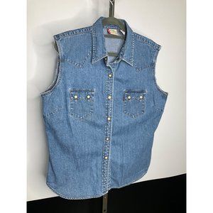 Levi's Vest LARGE Blue Red Tab Denim Jean Trucker Button Up Snap Jacket